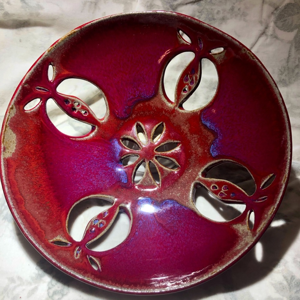 Gorgeous Red/Purple Cherry/Berry Ceramic Bowl, stamped by studio